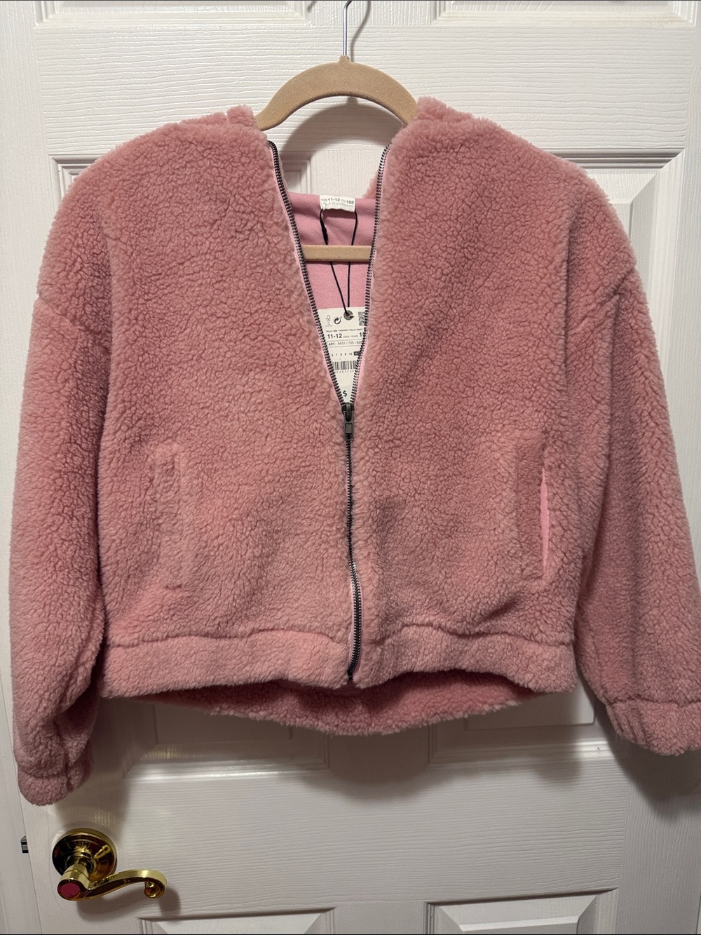 Zara Kids Plush Zip-Front Jacket - Dusty Rose